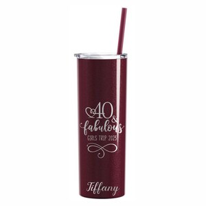 40 & Fabulous Birthday Tumbler With Straw, Personalized Stainless Steel ...