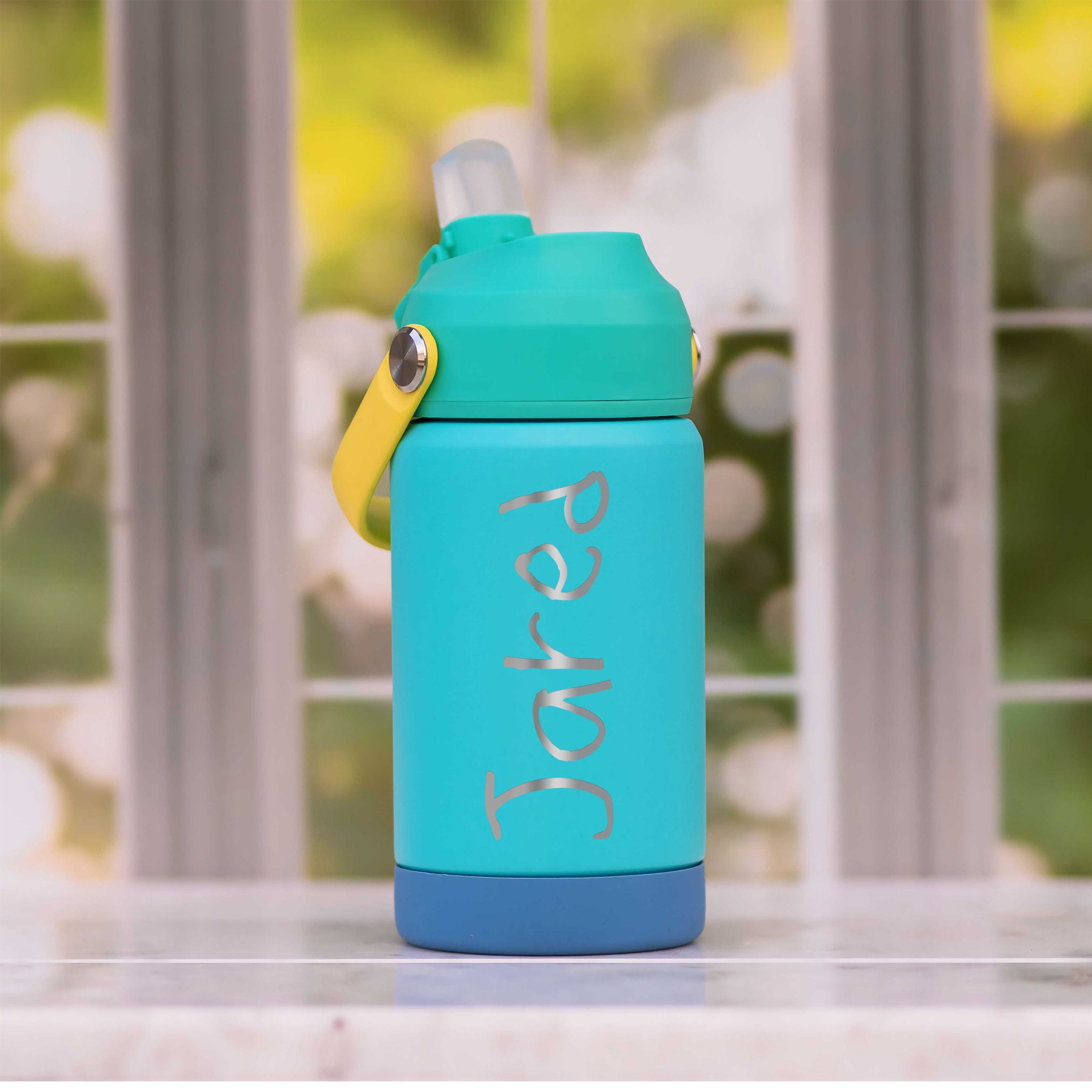 Personalized Kids Water Bottle with Straw – 12 oz Stainless Steel Tumbler – Custom Name Engraved – Gift for School, Camp, Daycare
