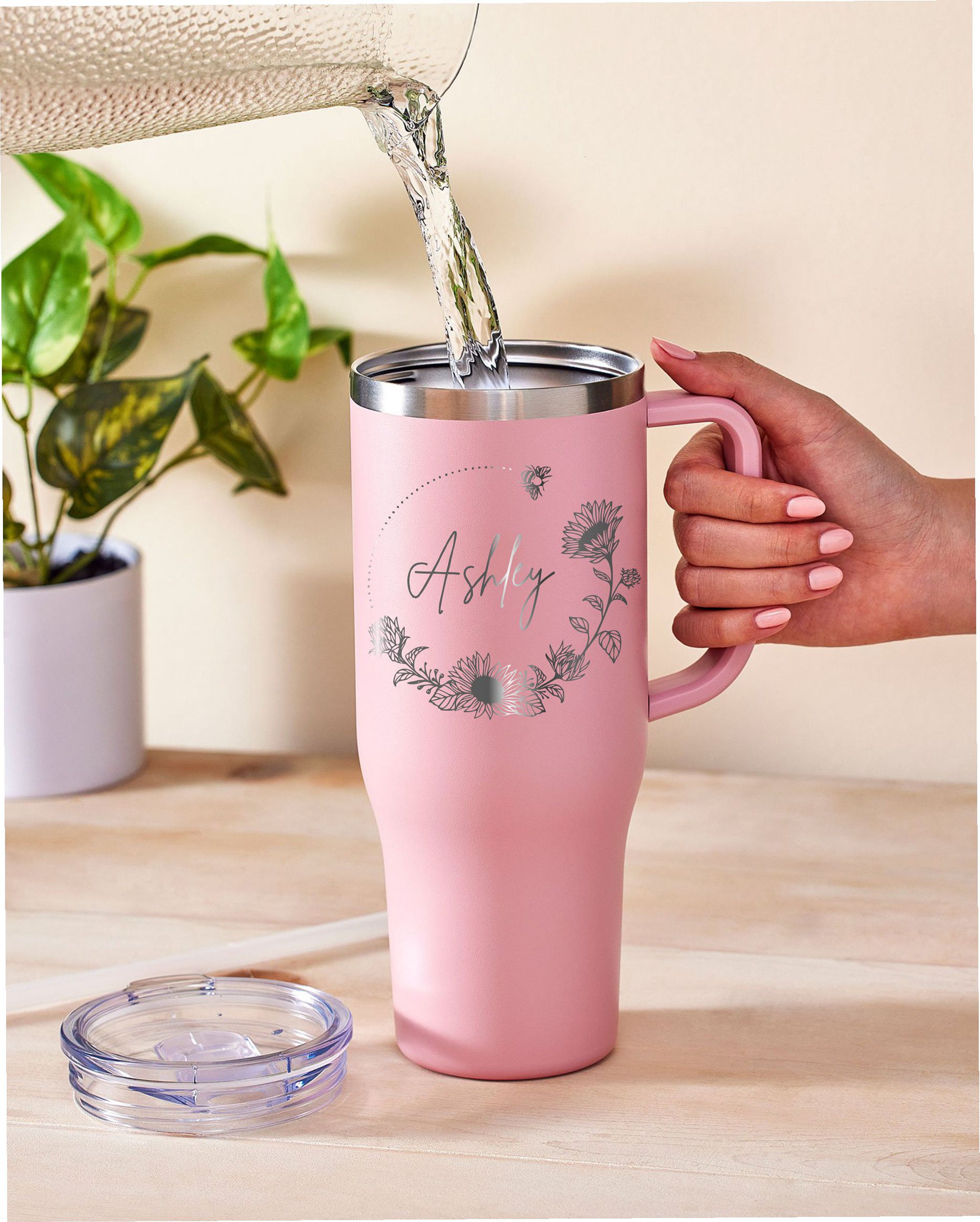 Personalized 40oz Tumbler with Handle, Lid and Straw, Stainless Steel Engraved Tumbler, Personalized Gift for Dad, Gift for Him
