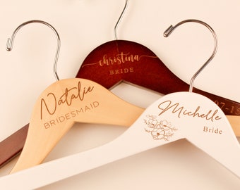 Personalized Wedding Hanger – Custom Engraved Bride Hanger – Bridesmaid Gift – Bridal Party Name Hanger
