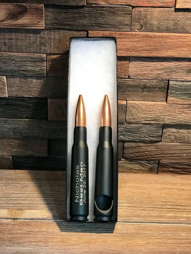 Groomsmen Gifts Engraved Black .50 Caliber Bullet Bottle Opener Personalized Father of the Bride Gift Father of the Groom Gift Best Man image 4