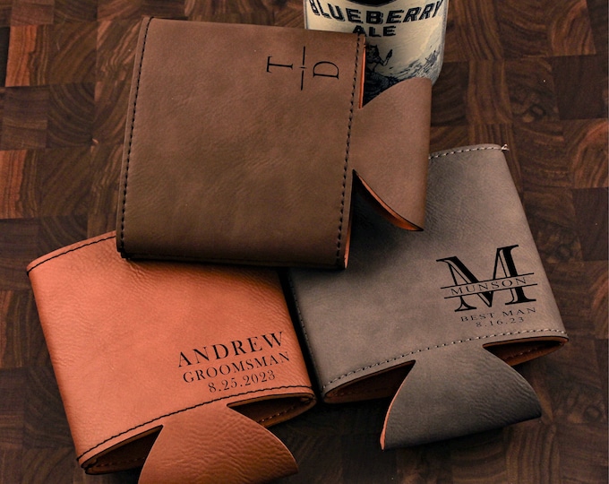 Personalized Groomsmen Can Cooler – Custom Engraved Beer Holder – Groomsman Proposal Gift – Wedding Party Gift for Men