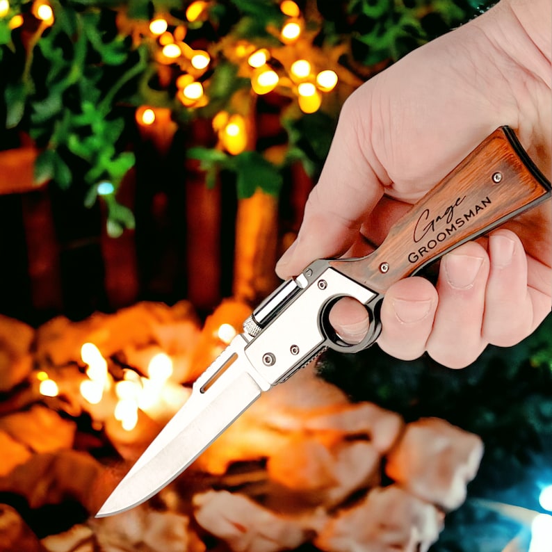 Engraved Knife with LED light, pocket knife, Personalized knife, folding knife, gift for him, Fathers Day Gift, Gift for Boyfriend image 6