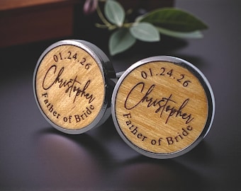 Personalized Wooden Cufflinks Box Set, Engraved Groomsmen Gift, Best Man Gift, Father of the Bride Gift, Wedding Cufflinks for Him