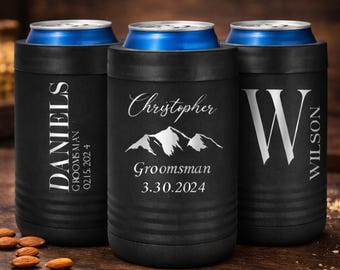 Groomsmen Customized Metal Can Cooler, Engraved Metal Can Holder-Personalized Can Cooler-Gift for Man, Gift for Him