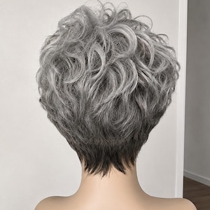 100% Human Hair Dark Gray Wig | Short 6 Inch Pixie Cut Wig | Natural Looking Gray Hair Wig | Full Head Cap | Short Gray Human Hair