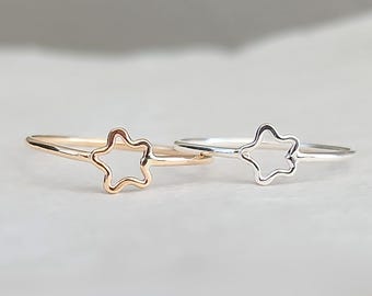 Small Star Ring, Dainty Open Stars, Celestial Stacking Ring, Twinkle Little Outline, Minimalist Jewelry