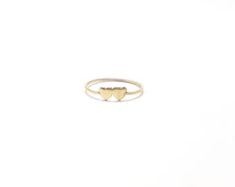 Tiny double heart ring - gold hearts - pair of hearts - love ring - dainty minimal