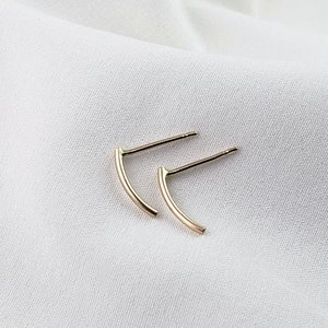 Tiny curved bar earring - curve line stud - dainty minimalist earrings - simple post earrings