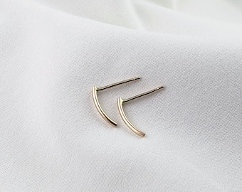 Tiny curved bar earring - curve line stud - dainty minimalist earrings - simple post earrings