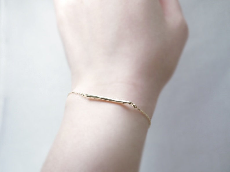 Gold bar bracelet horizontal bar bronze hammered minimal simple jewelry image 4
