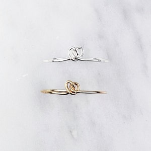 Heart knot ring - silver heart gold heart - heart doodle - thin knot ring - eternity ring - love ring - dainty illusy