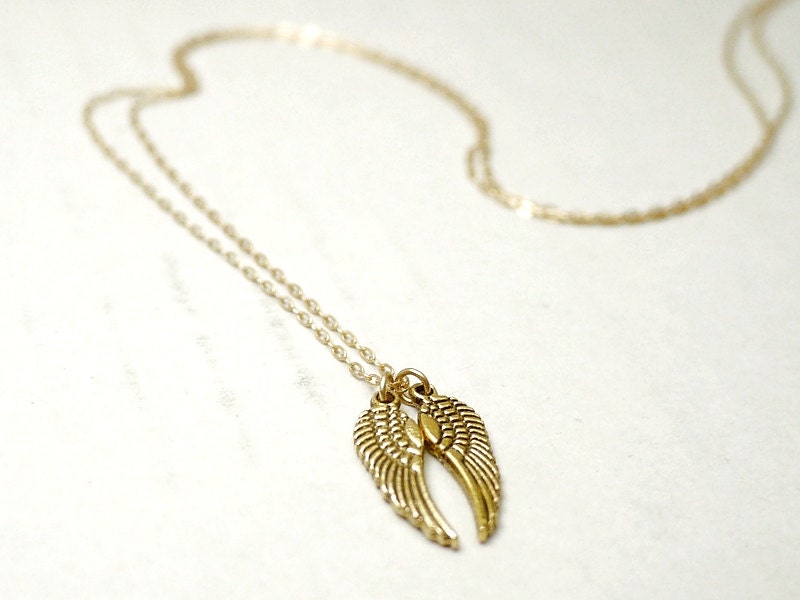 Gold wings necklace antique charm on gold filled whimsical | Etsy