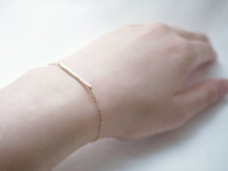 Gold bar bracelet horizontal bar bronze hammered minimal simple jewelry image 5