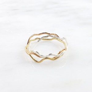 Hammered squiggle ring - organic stacking ring - gold filled rose pink silver - unique ooak - dainty everyday