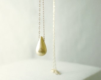 Gold teardrop necklace - long gold filled - simple minimal illusy