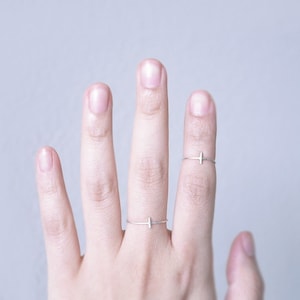 Tiny silver bar ring - line dash - knuckle midi ring - minimal delicate illusy