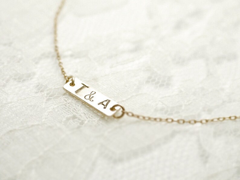 Initial tag necklace personalized sideways or center customized dainty jewelry image 4