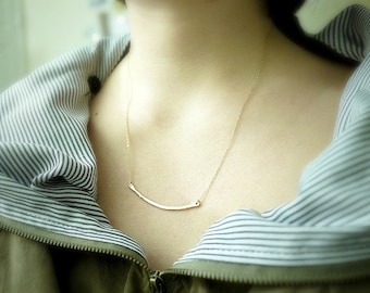 Curved bar necklace - gold bar necklace - hammered necklace - thin bar - minimalist necklace - modern jewelry