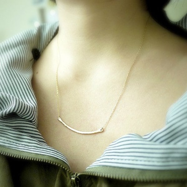 Curved bar necklace - gold bar necklace - hammered necklace - thin bar - minimalist necklace - modern jewelry