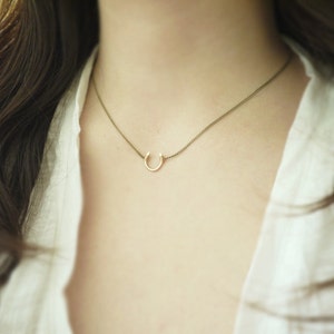 Small horseshoe necklace - antique brass chain - delicate lucky jewelry
