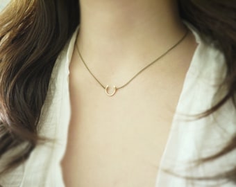 Small horseshoe necklace - antique brass chain - delicate lucky jewelry