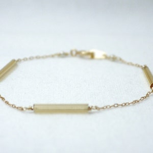 Gold bar bracelet - thin gold beads on gold filled chain - dainty delicate jewelry