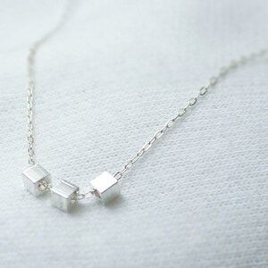 Tiny cubes necklace - geometric sterling silver chain - minimal delicate jewelry
