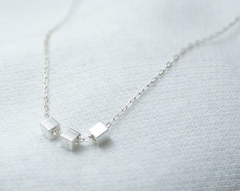 Tiny cubes necklace - geometric sterling silver chain - minimal delicate jewelry