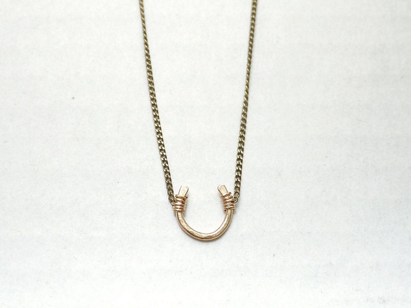 Small Horseshoe Necklace Antique Brass Chain Delicate Etsy