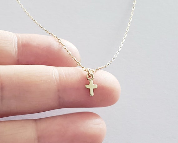 Gold Cross Necklace, Delicate Cross on Fine Chain, Curb, Cable Chain With Small  Cross, Tiny Cross, Religious, Women, Men, Unisex Jewelry - Etsy India