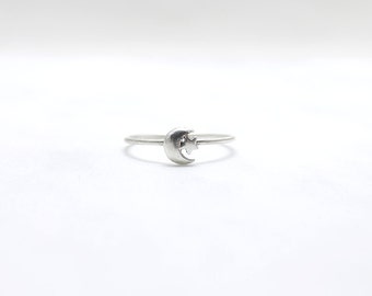 Silver moon star ring - stacking band - crescent moon star - night ring - gift for her