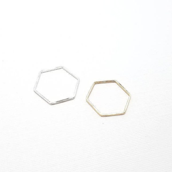 Thin stacking rings - hexagon geometric rings - silver gold - hammered rings - minimal delicate