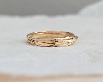 Hammered Stacking Ring, Sterling Silver or 14K Gold Filled Ring, Handmade Polished Band, Minimalist Stackable Jewelry Gift