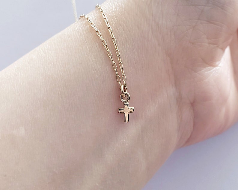 Tiny gold cross necklace small gold cross faith necklace delicate dainty everyday illusy image 7