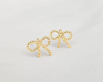 Small Bow Earrings, Ribbon Earrings, Bow Tie Earrings, Sterling Silver & 14K Gold Filled, Hand Wrapped, Cute Minimal Jewelry illusy