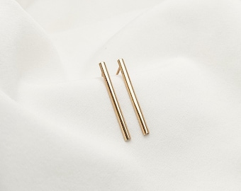 Pendientes largos de barra - Pendientes colgantes de línea - Oro y plata - Pendientes minimalistas para uso diario illusy