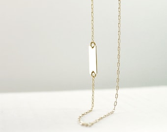 Gold nameplate necklace - personalized sideways or center - 14K gold filled - dainty delicate jewelry