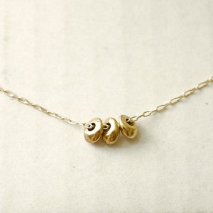 Teardrop bead necklace - antique gold fringe on gold filled chain - dainty illusy