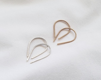 Pendientes de arco retorcido - Pendientes de enhebrado fino - Aro pequeño de herradura - Aro abierto - Pendientes minimalistas