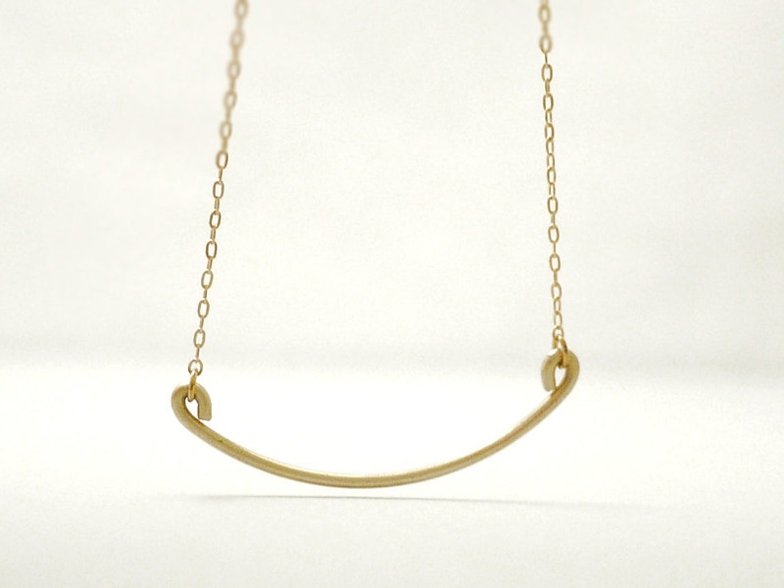 Gold Curve Bar Necklace Thin Brass Wire on Gold Filled Etsy