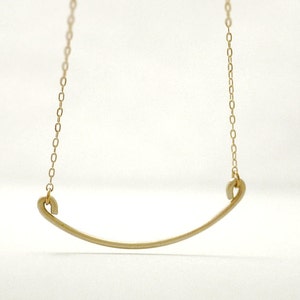 Gold curve bar necklace - thin brass wire on gold filled - dainty jewelry
