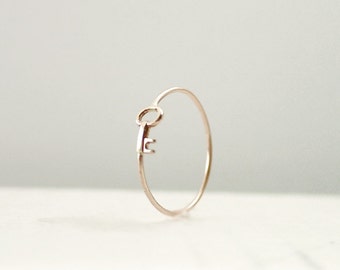 Gold key ring - stacking ring - friendship ring, secret ring - delicate dainty illusy