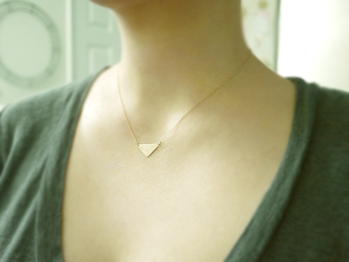 Gold Triangle Necklace - Brass and Gold Filled - Minimal Geometric ...