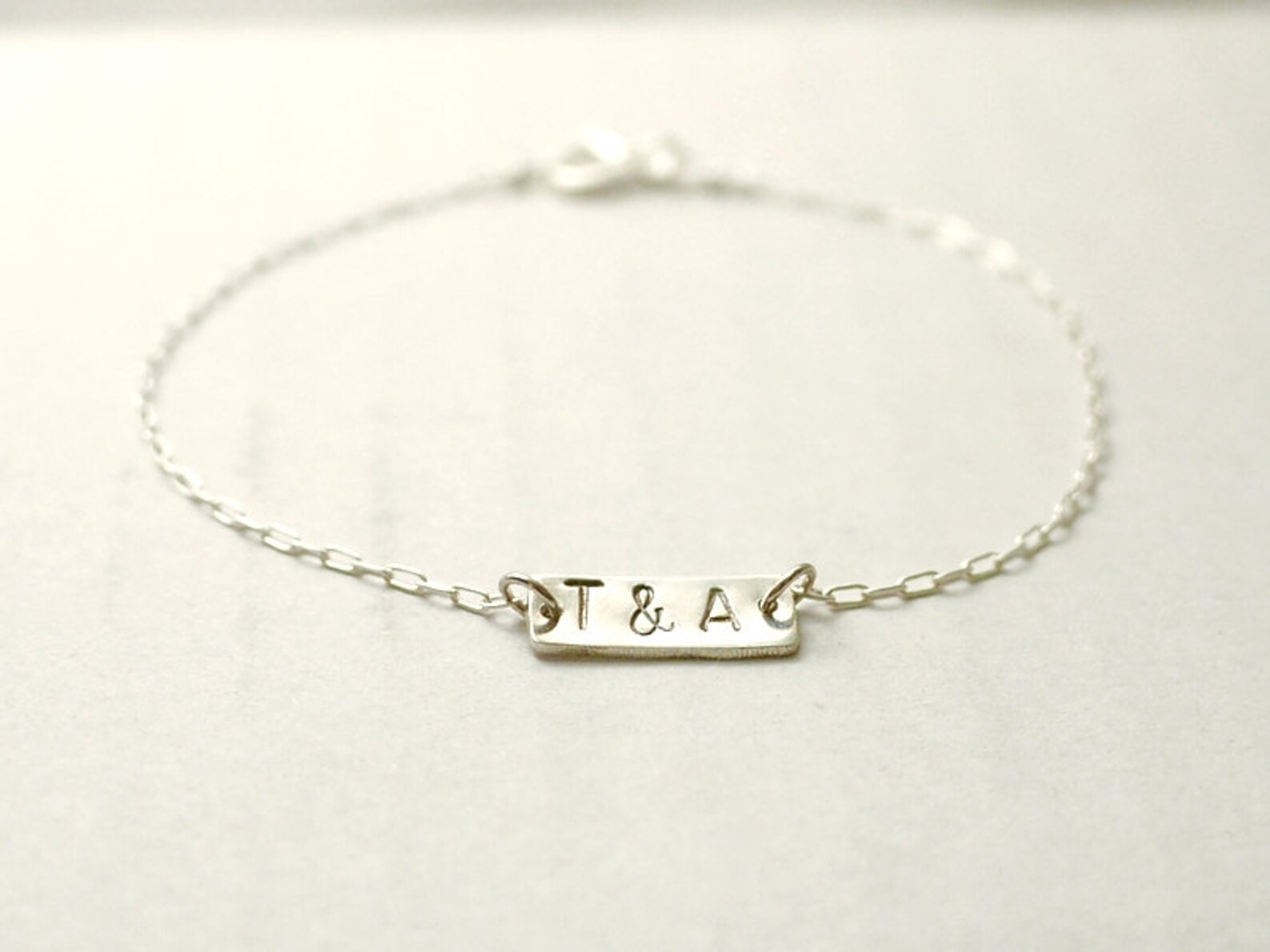 Silver Initial Bracelet Personalized Tag on Sterling Silver Etsy