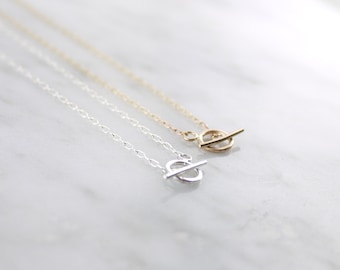 Tiny toggle chain necklace - gold silver - minimal simple chain - clasp necklace - dainty everyday illusy