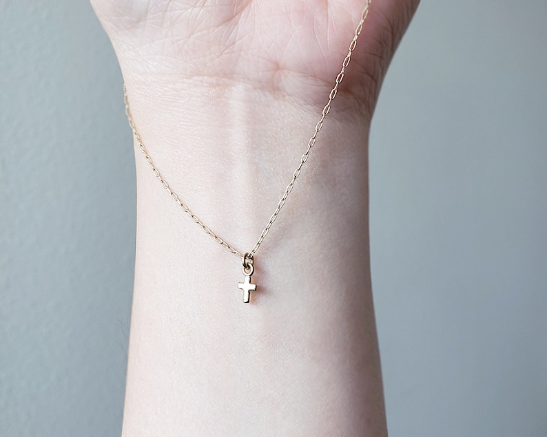 Tiny gold cross necklace small gold cross faith necklace delicate dainty everyday illusy image 6