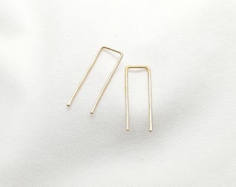 Pendiente colgante de enhebrador - Pendiente básico minimalista - Pendiente de línea - Pendiente de gancho geométrico - Dainty illusy