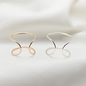 Double Cuff Ring, Parallel Band, Sterling Silver 14K Gold Filled, Open Band Ring, Minimalist Adjustable, Modern Everyday Jewelry