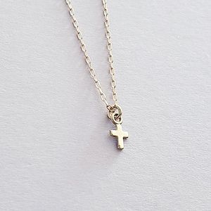 Tiny gold cross necklace small gold cross faith necklace delicate dainty everyday illusy image 3